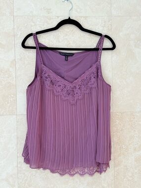 White House Black Market Lavender Pleated Lace-Trim Camisole Size M EUC